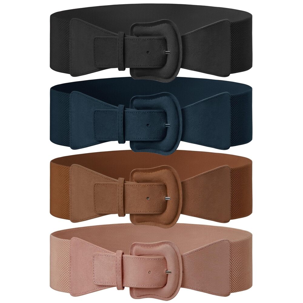 7568 4 Pack Suede Womens Elastic Wide Belts For Dresses